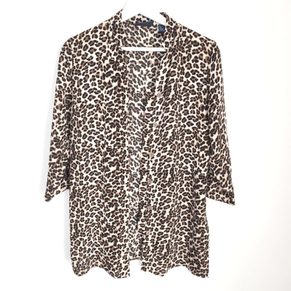 Karen Scott Leopard Print Button Front Tunic Size S